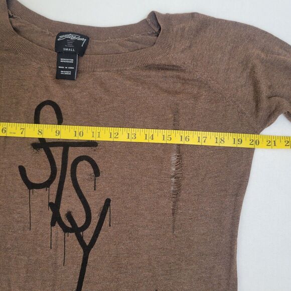 Stussy En Noir Knitwear Destroyed Sweater top Size Small Distressed Brown Grunge - Picture 4 of 16